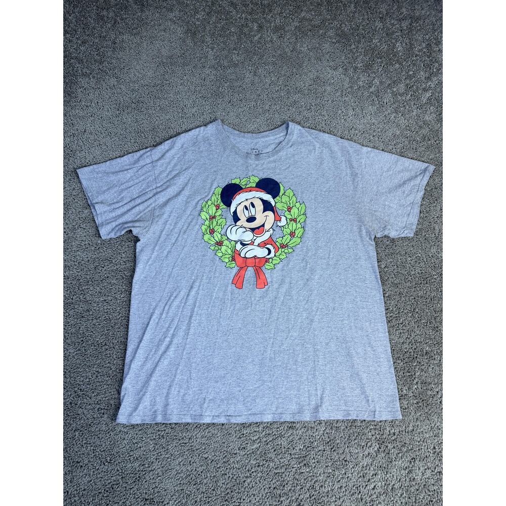 Disney Shirt Mens XL Gray Mickey Mouse Christmas Wreath Graphic Tagless